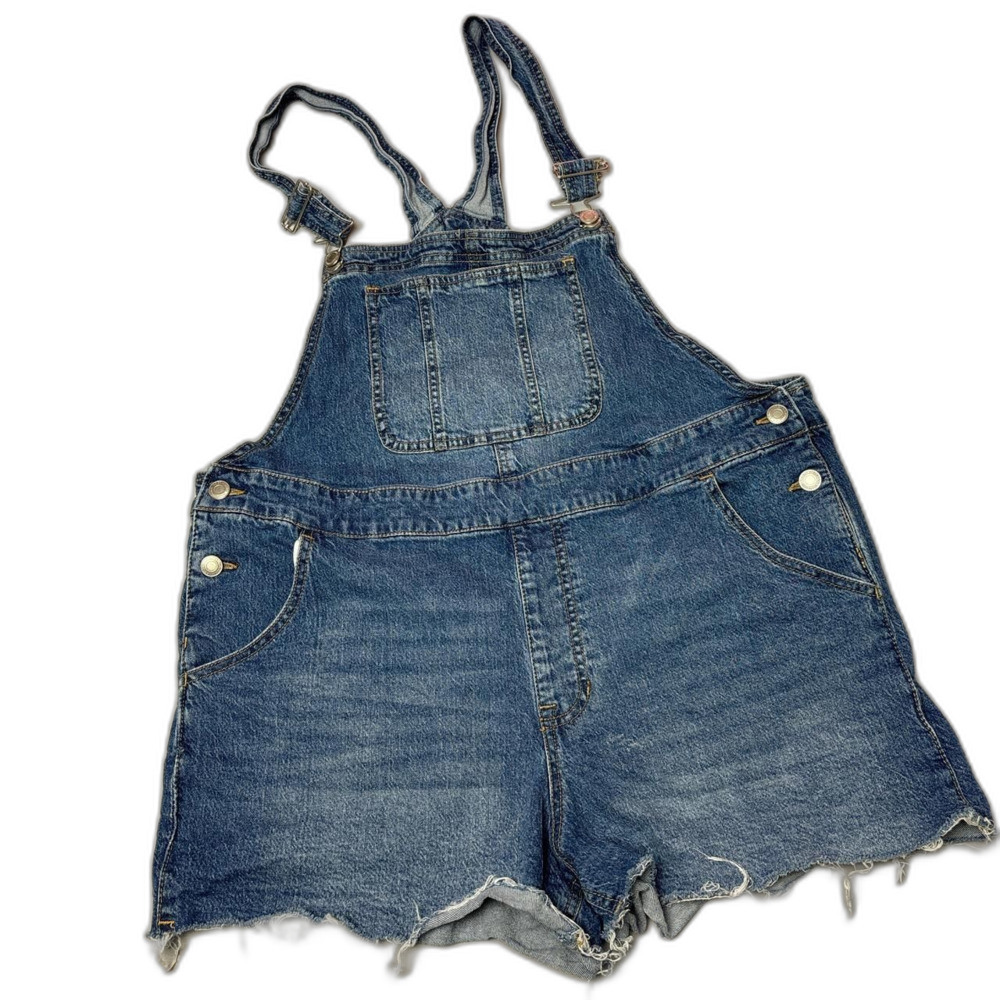 Blue Denim Shortalls Women's XL Raw Hem